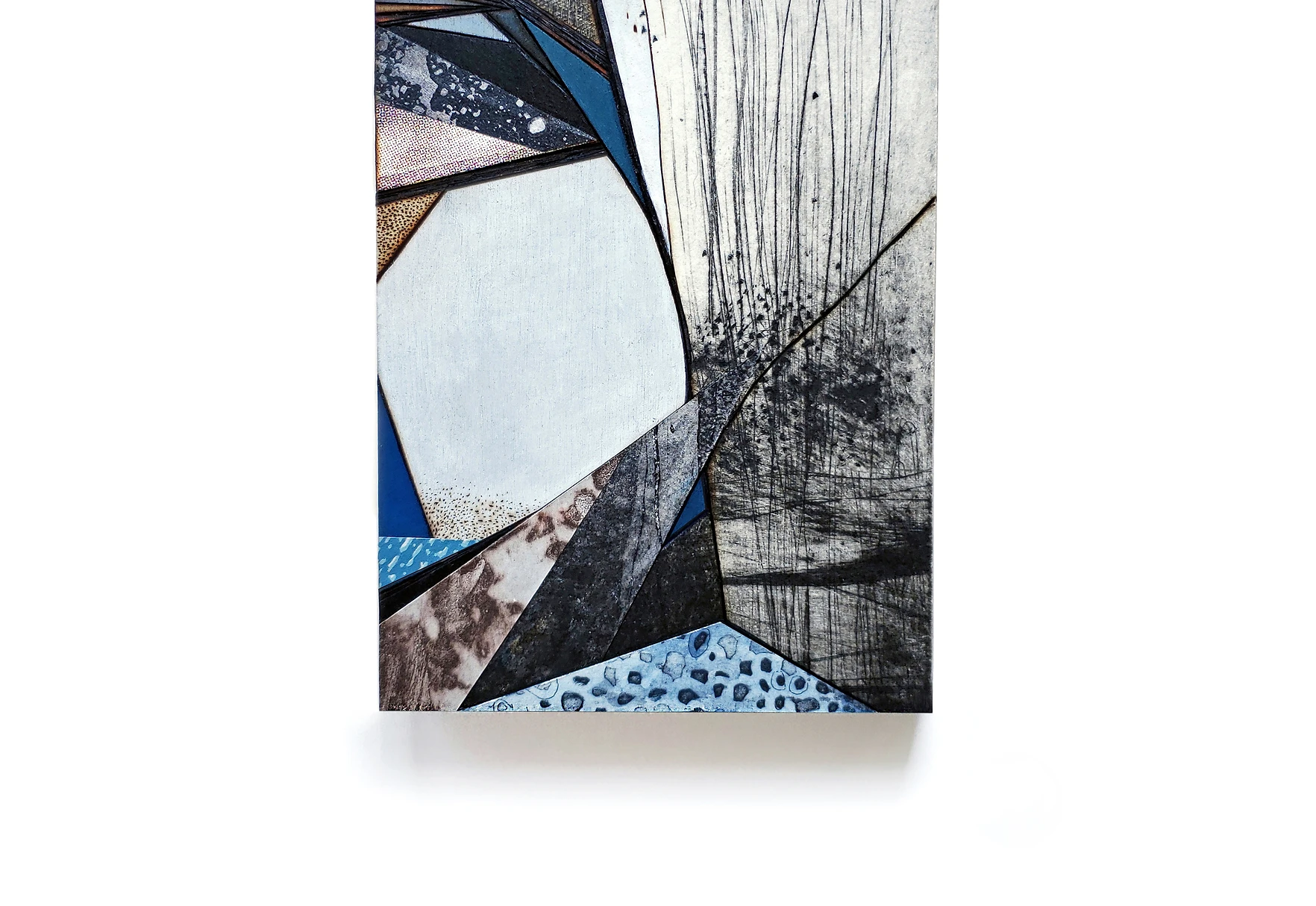 Cavity, 2020, etching collage, gouache, pyrography, 7”x5”.